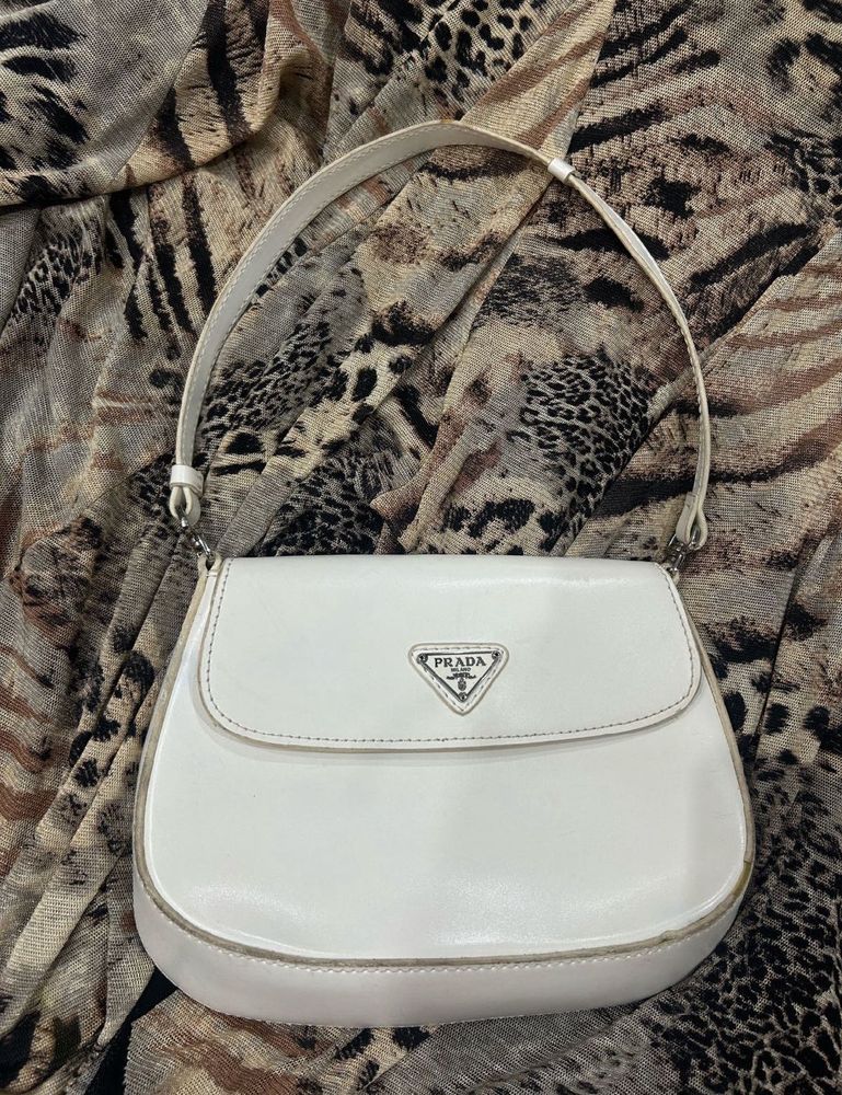 Vintage Prada White Cleo Flap Shoulder Bag