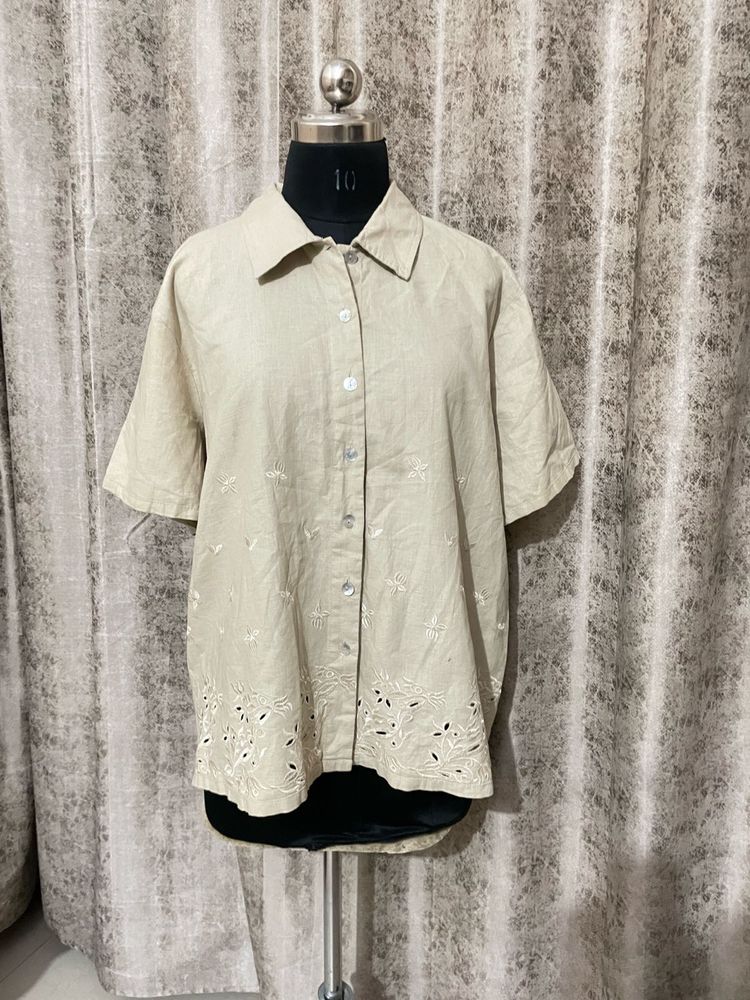 KHAADI Linen Button-Up Shirt with Embroidery