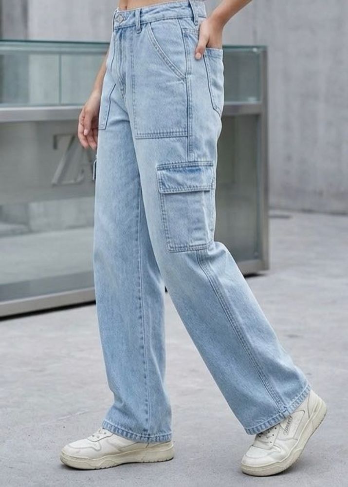 Zara light wash denim cargo
