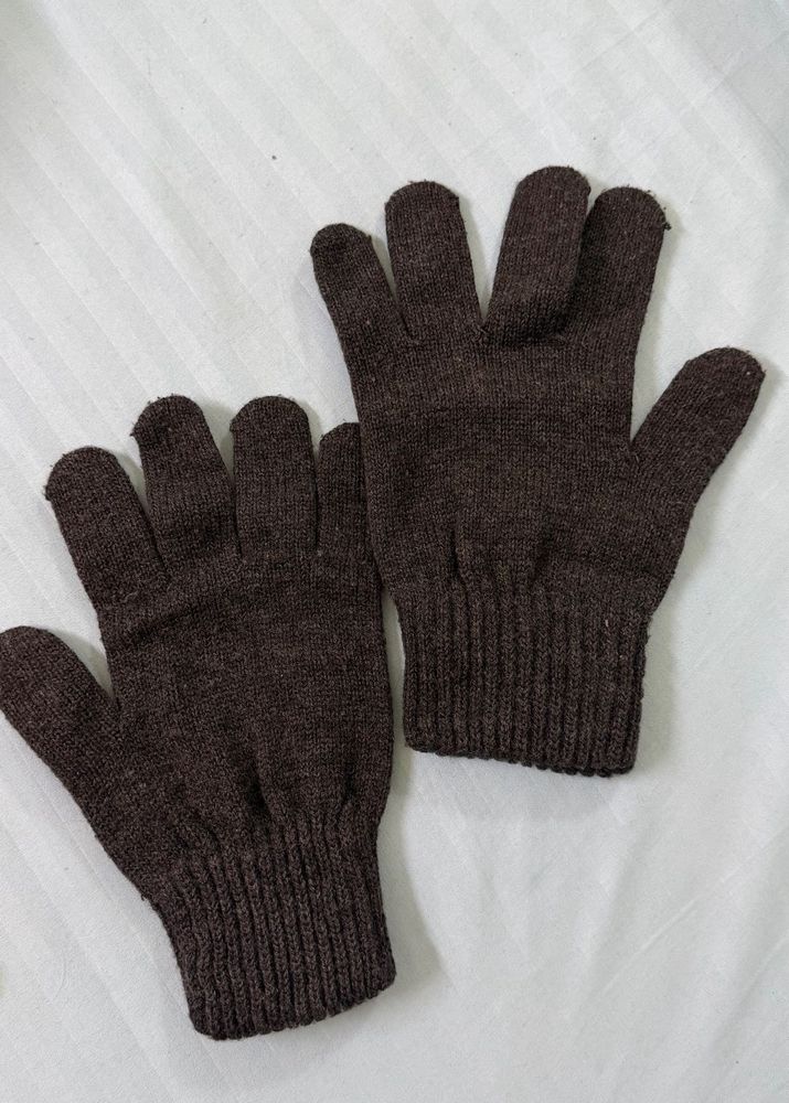 Brown Knitted Winter Gloves
