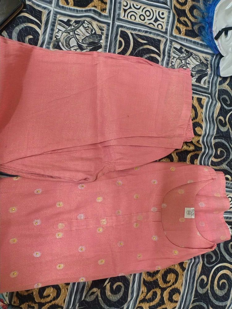 Coral Pink Kurta Set with Trousers