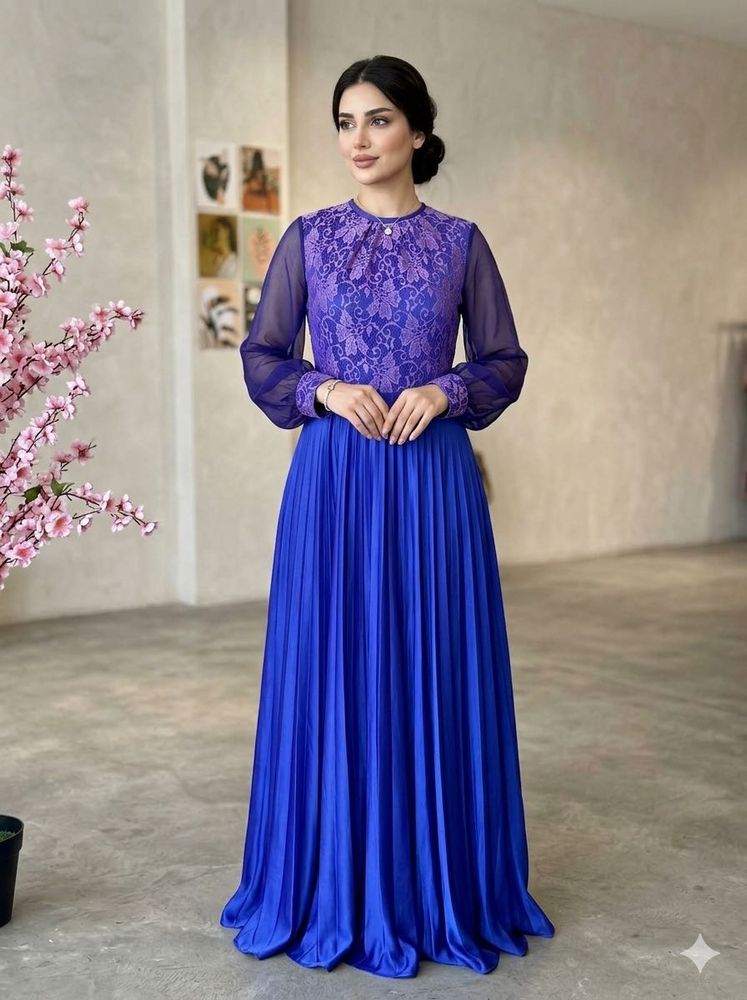 Elegant Royal Blue Pleated Gown