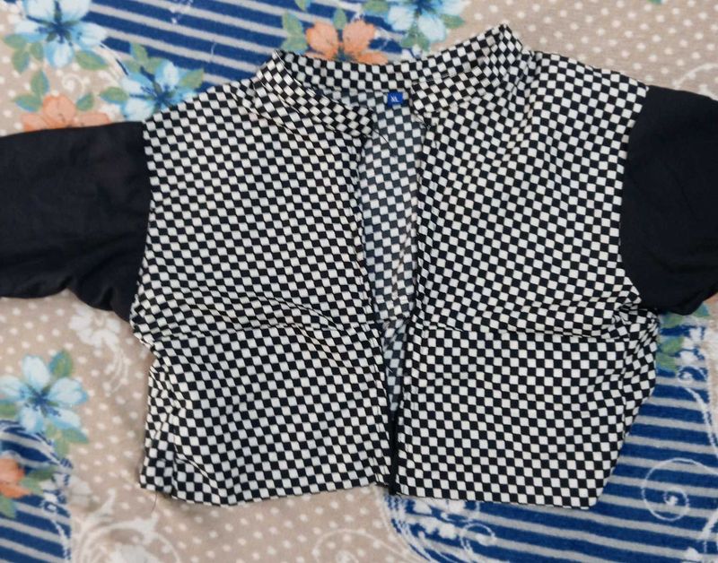 black and white checked shrug