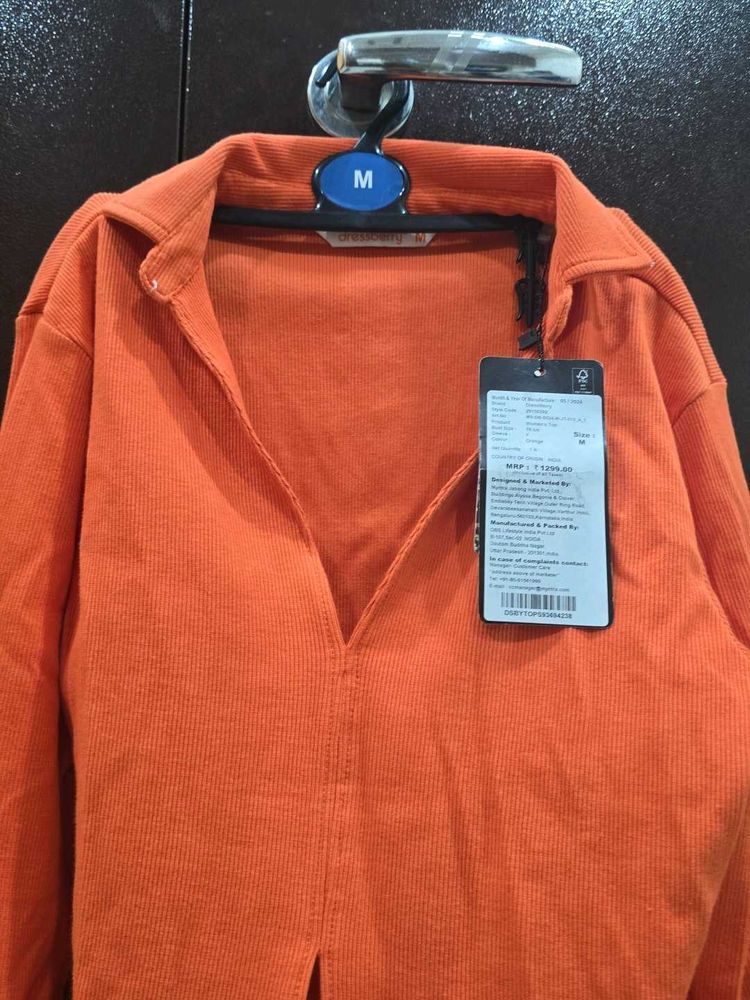 Orange Long Sleeve Cropped Top