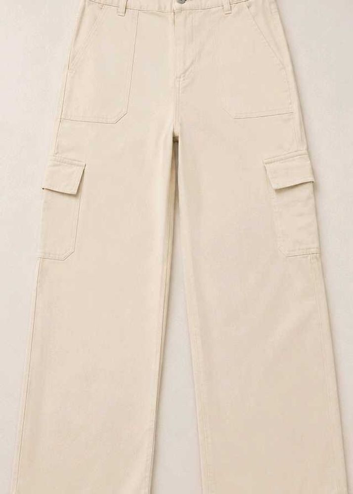 Cream Wide-Leg Cargo Pants