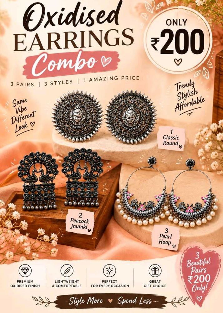 Oxidised Jhumka Earrings Set