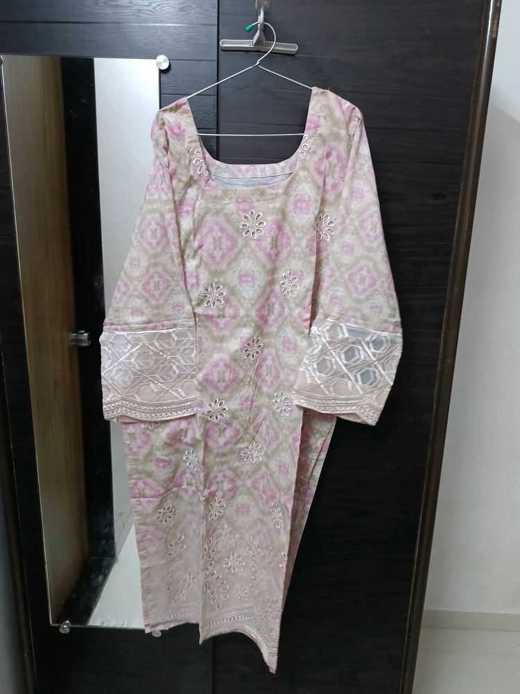 Cream and pink embroidered Orignal Pakistani Lawn