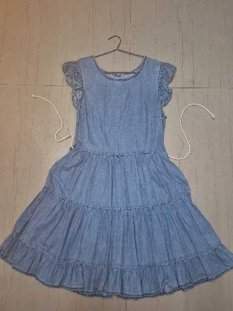 UNUSED Denim Tiered Dress with Ruffle Sleeves