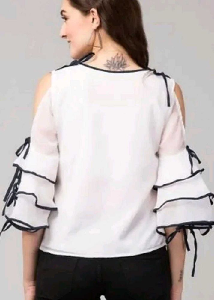 Chic Cold Shoulder Ruffle Sleeve Top