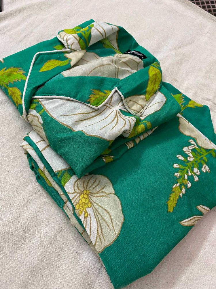 Green Floral Pajama Set