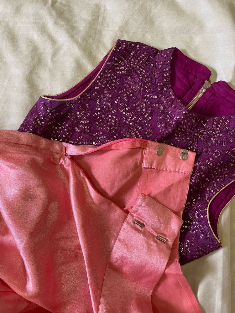 Purple Embellished Crop Top &amp; Peach Plazo Pants