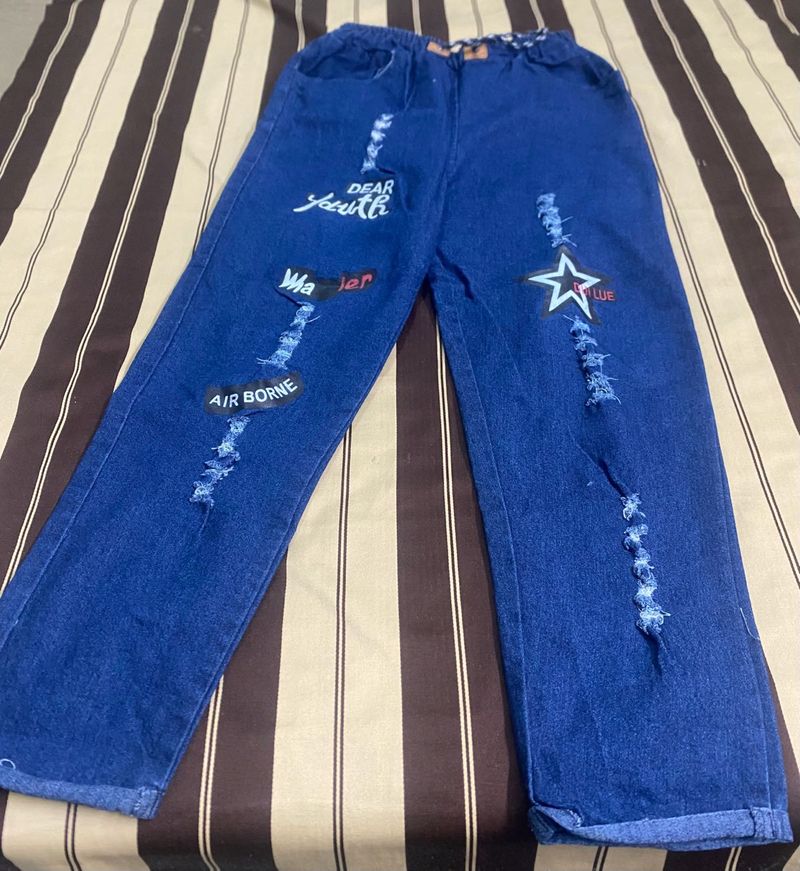 Blue Distressed Jeans with Patches