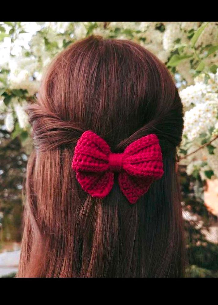 Handmade Crochet Hair Bow Clip