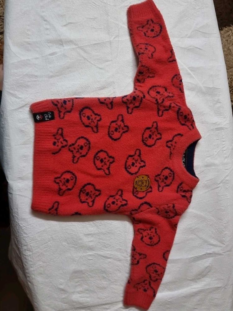 Cute Red Bear Print Sweater