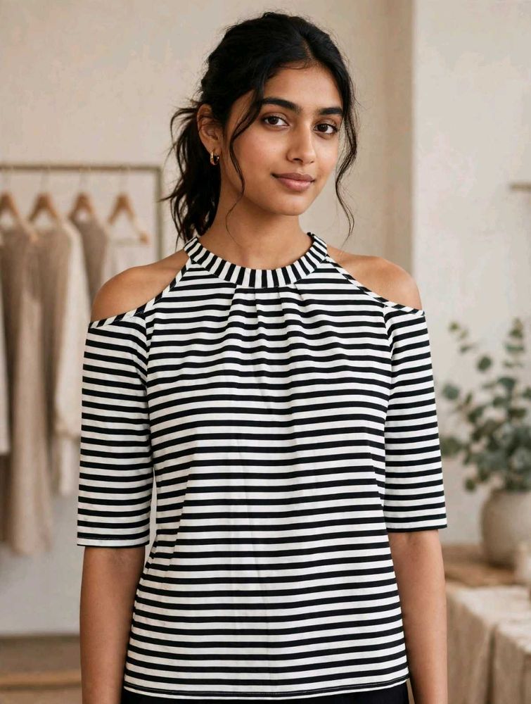 Striped Cold Shoulder Top