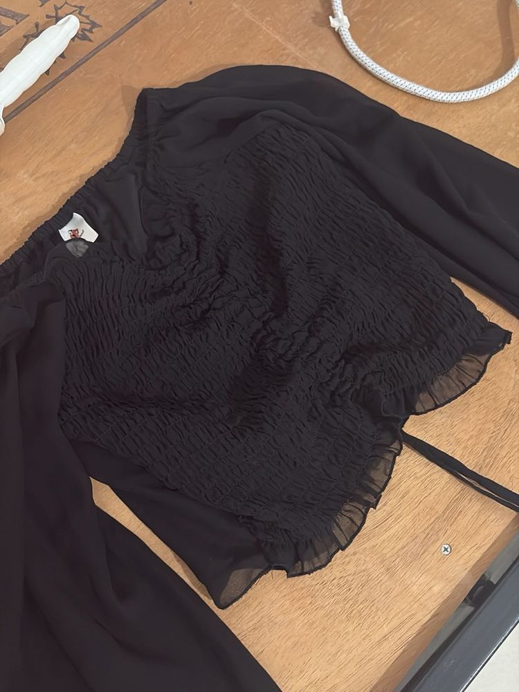 Chic Black Smocked Top