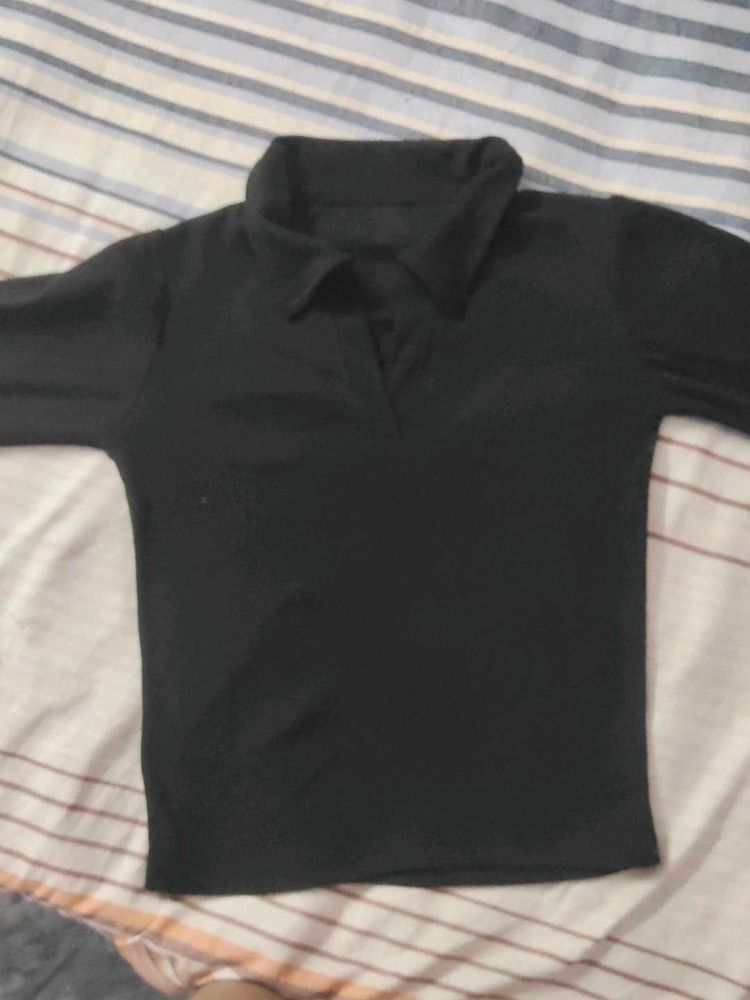 Black Collared Crop Top