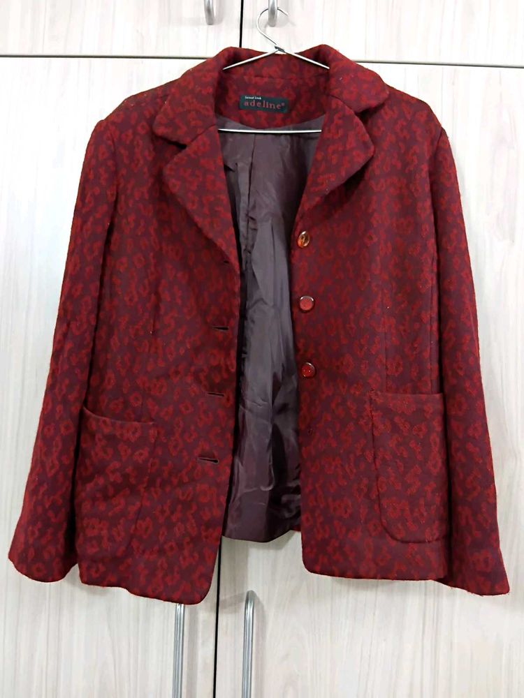 Chic Maroon Textured Blazer