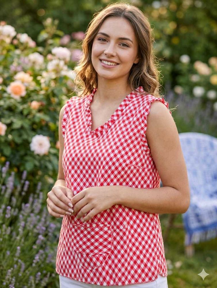 Red Gingham Sleeveless Top