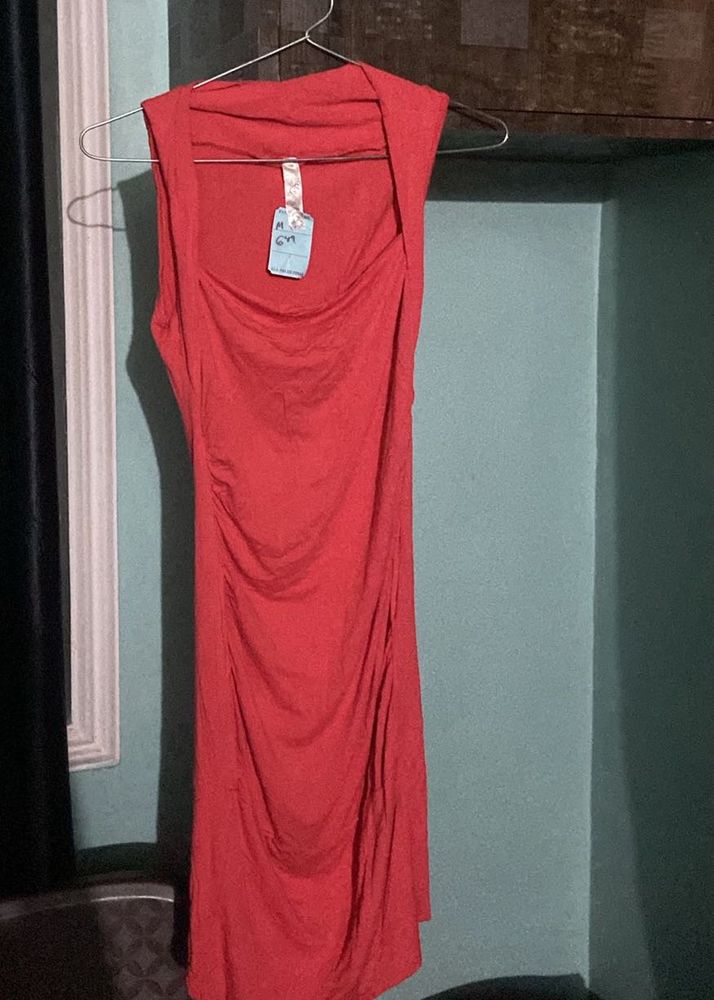 Coral Ruched Sleeveless Dress