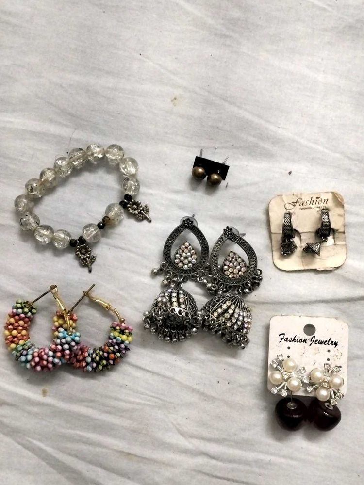 Chic Beaded Bracelet 5 earring combo