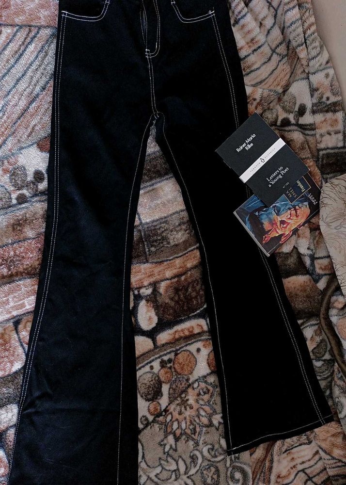 boot cut black twilight/grunge denim pants with wh