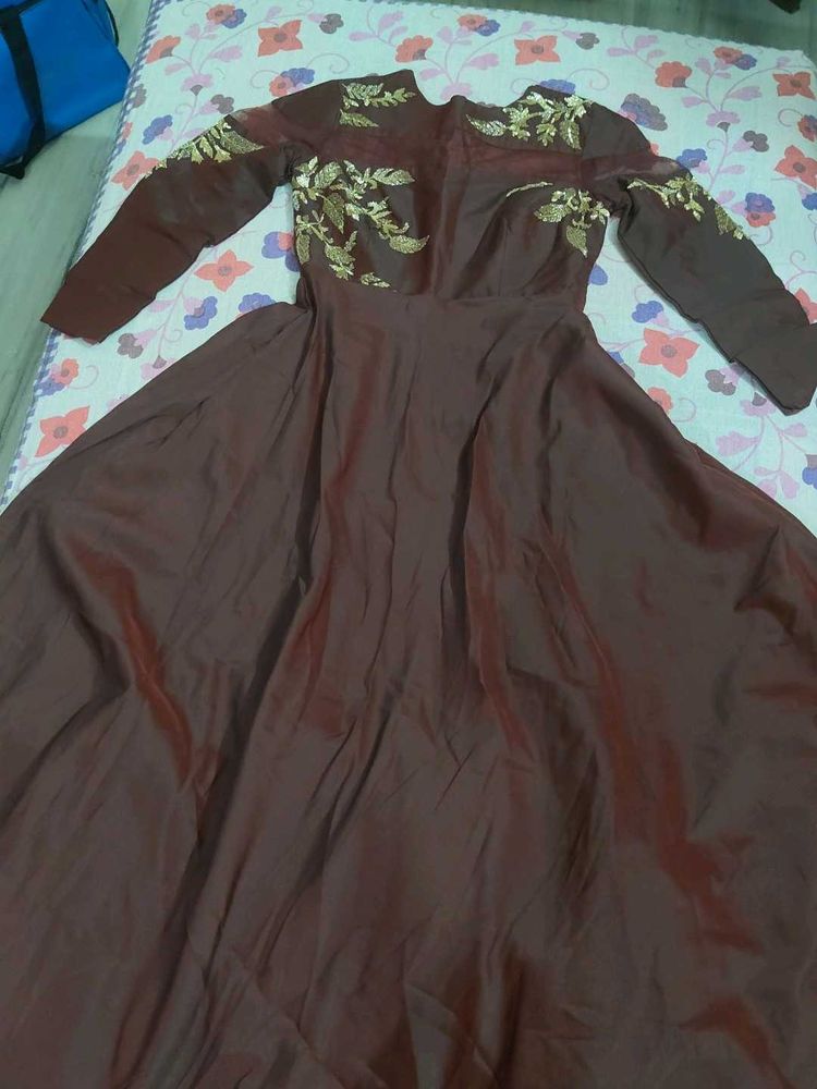 Maroon Ethnic Gown with Gold Embroidery