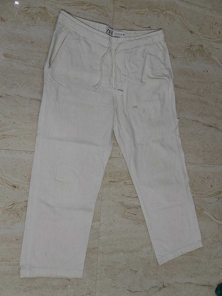 Comfortable White Linen Blend Pants