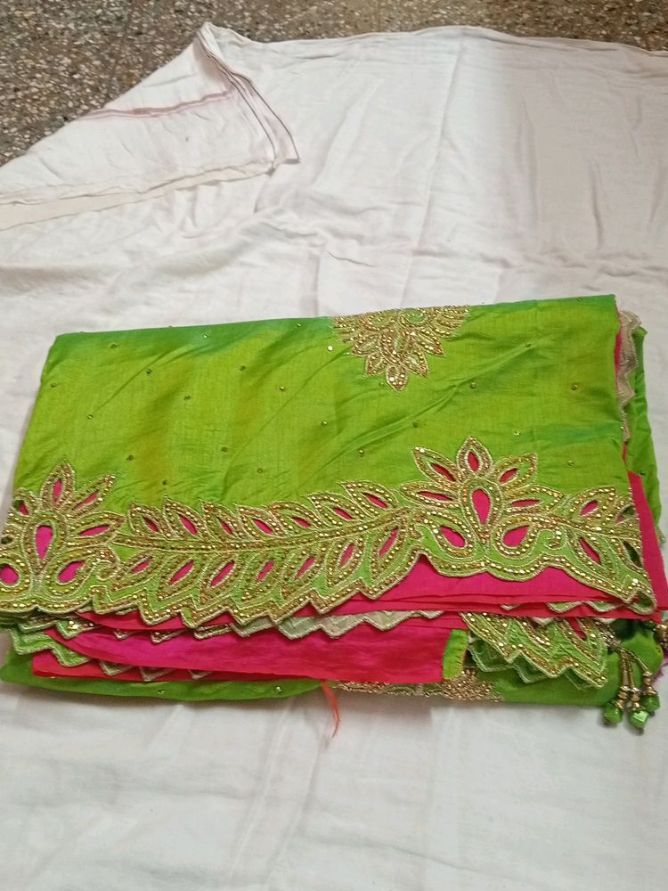 Parrot Green And rose Designer Saree
