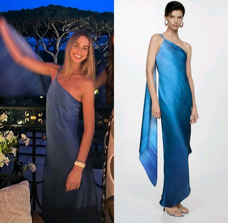 mango asymmetric trendy Blue One-Shoulder dress