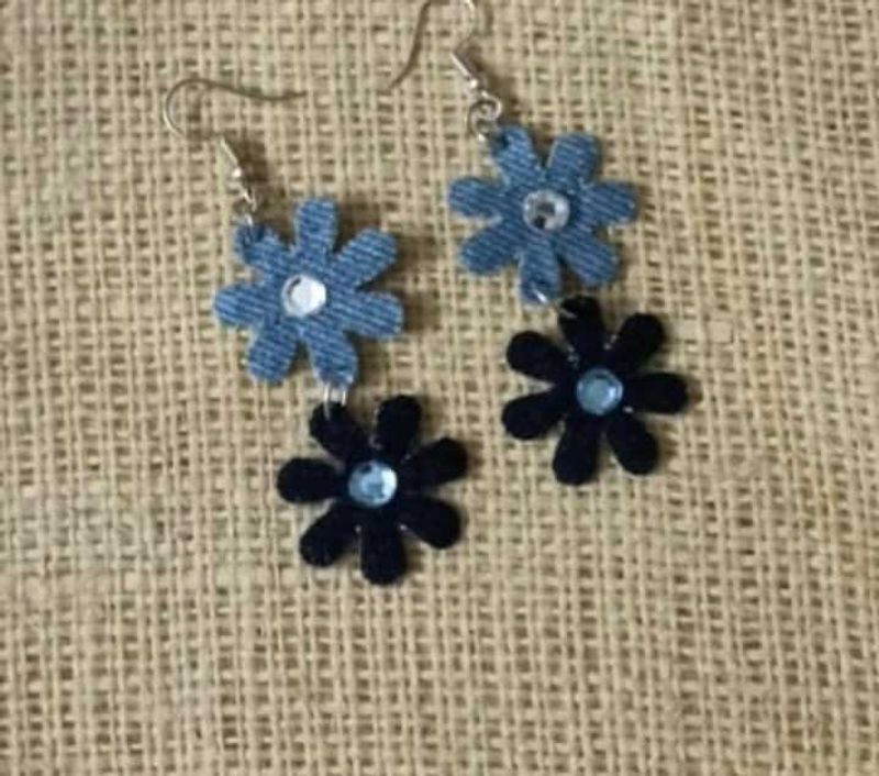 Floral Denim Dangle Earrings