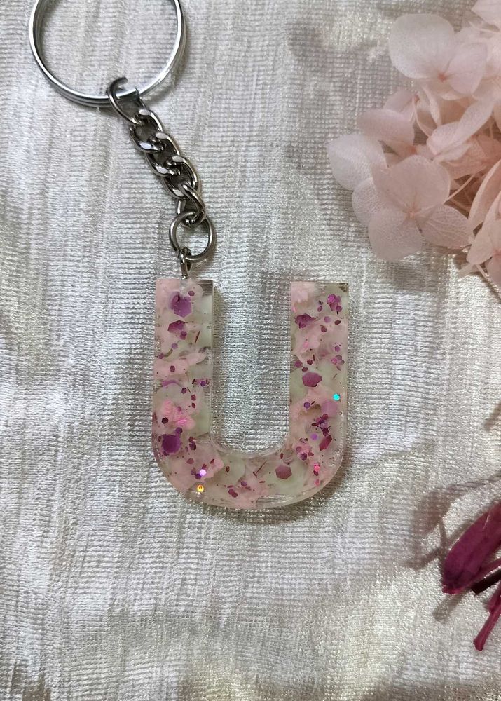 Resin Initial Keychain - U