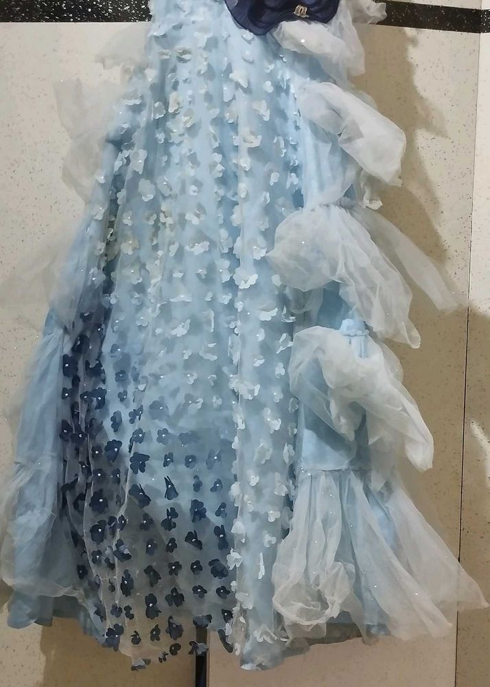 ✨ Sky Blue Floral Party Gown for Girls (10–12 yrs)