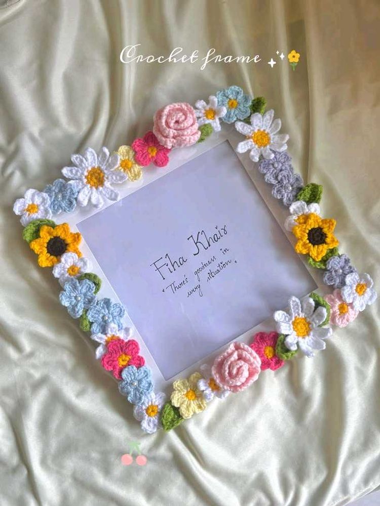 Handmade Crochet Flower Photo Frame