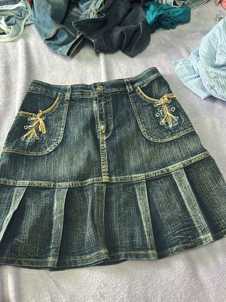 Denim Mini Skirt with Lace-Up Detail28-32