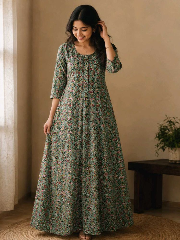Beautiful Floral Print Anarkali Gown
