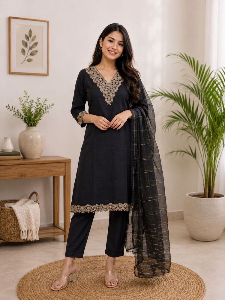 Elegant Black Kurta Set with Dupatta