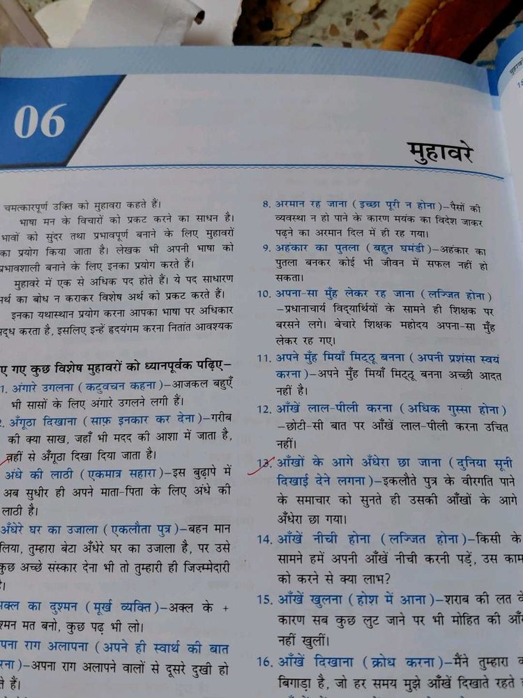 Hindi Muhavare (Idioms) Textbook 10 th class
