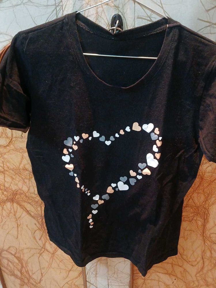 Cute Black T-Shirt with Heart Print