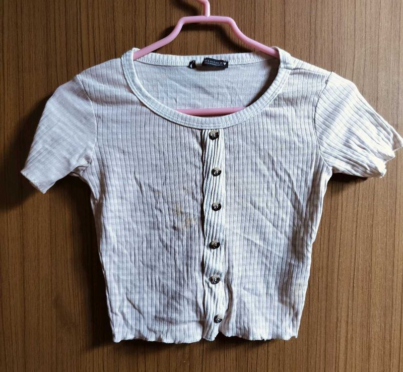 Ribbed Button-Up Crop Top