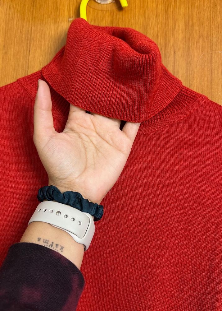 Red Turtleneck Knit Sweater