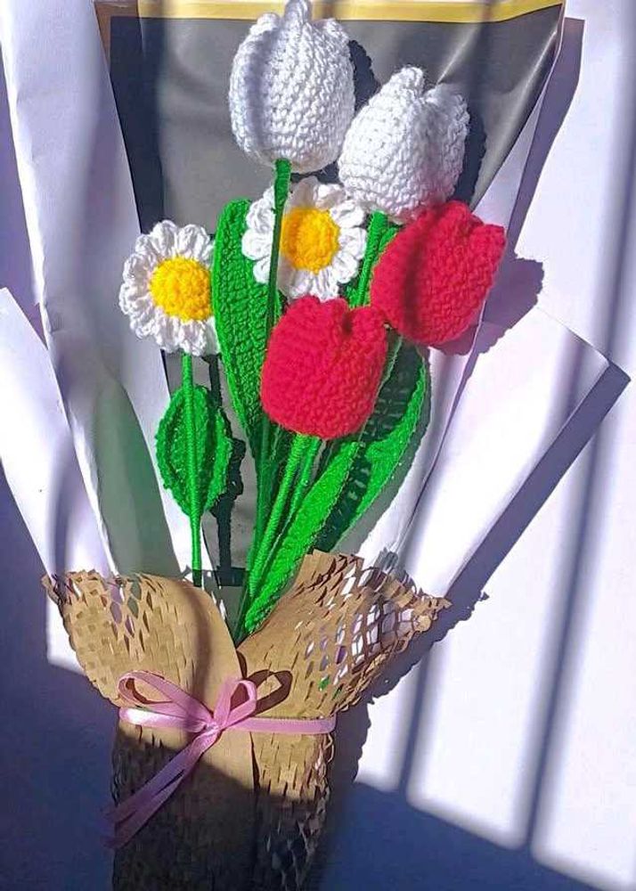 Crochet Tulips And Daisy Flower Bouquet
