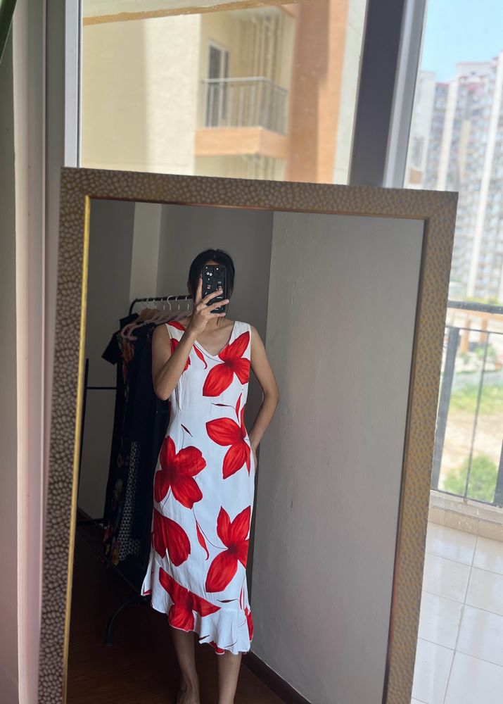 Red Floral Midi Dress