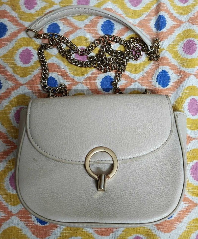 mango Stylish Cream Chain Sling Bag
