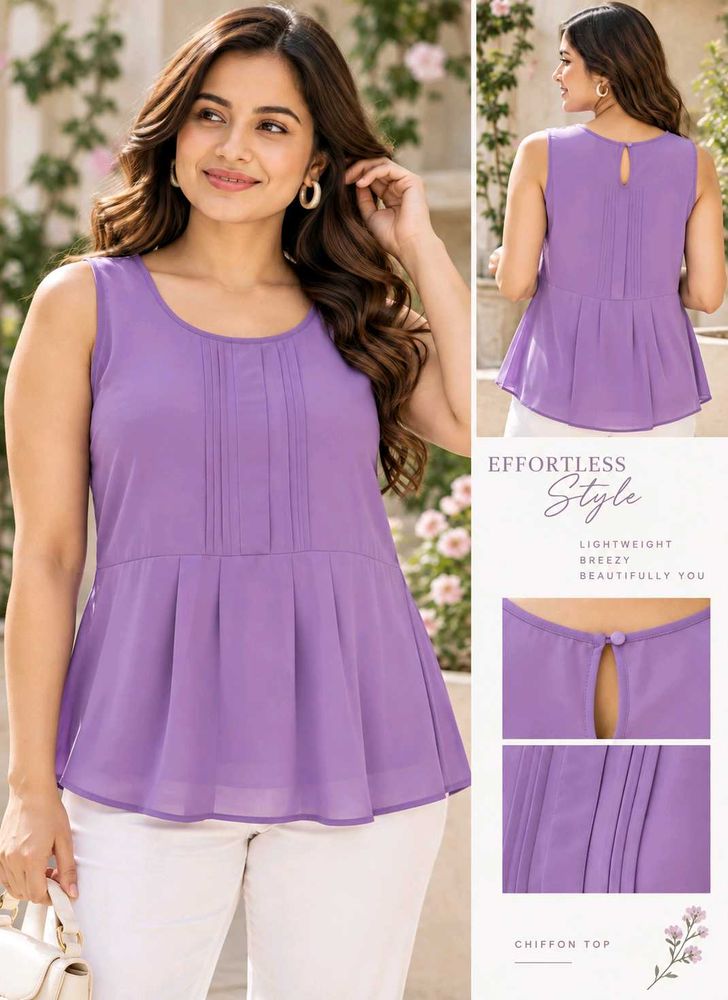 Effortless Style Lavender Chiffon Peplum Top