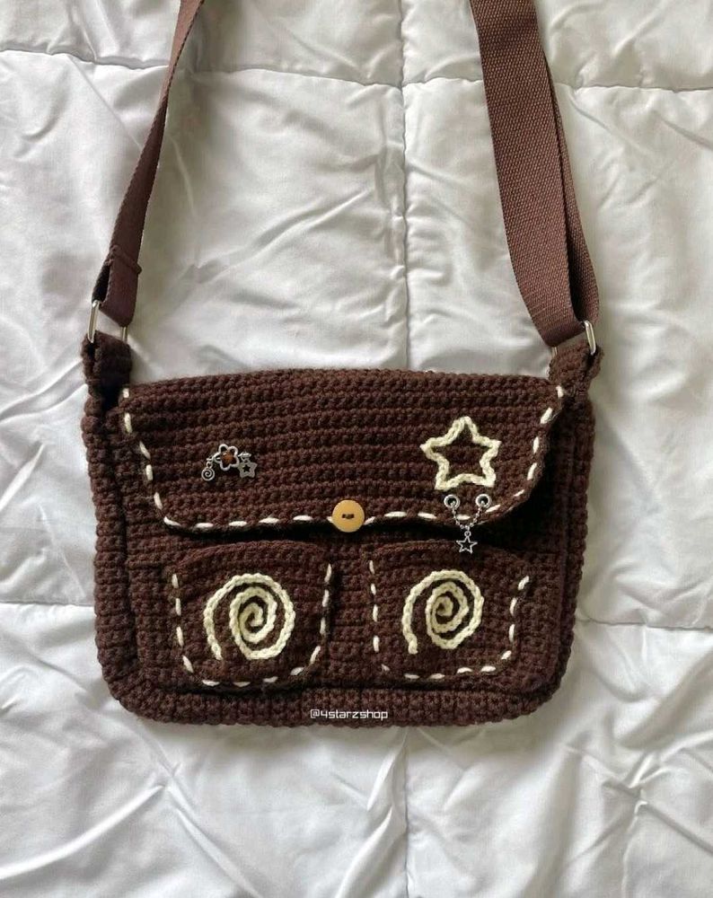 Crocheted Black Shoulder Bag with Bows