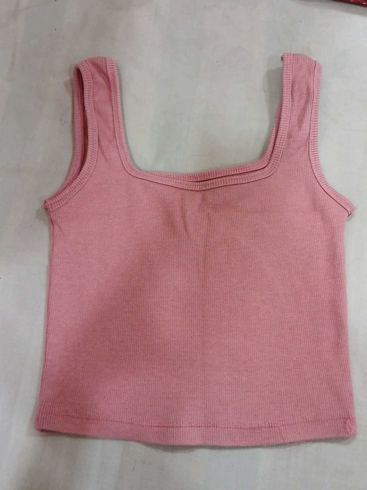 Cute Pink Square Neck Tank Top