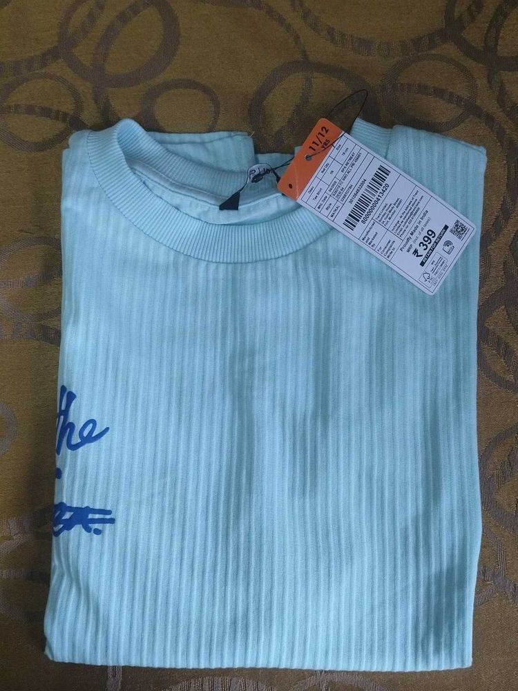 Light Blue Ribbed Graphic T-Shirt