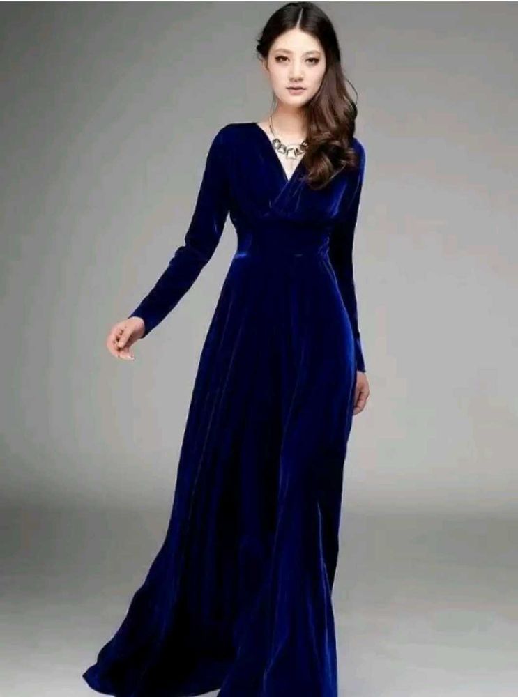 Elegant Royal Blue Velvet Maxi Dress