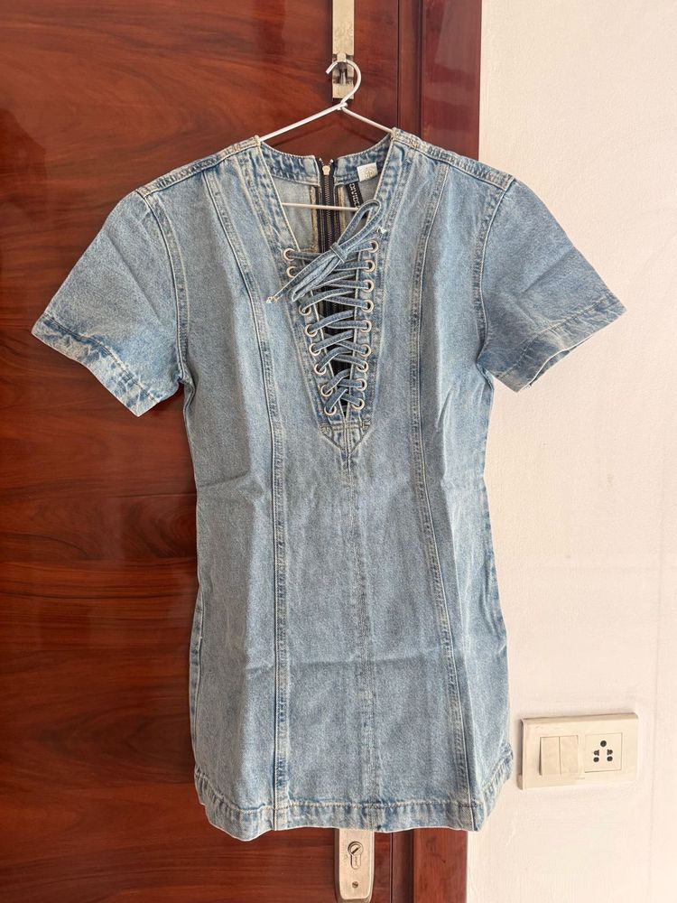 Denim Lace-Up Mini Dress